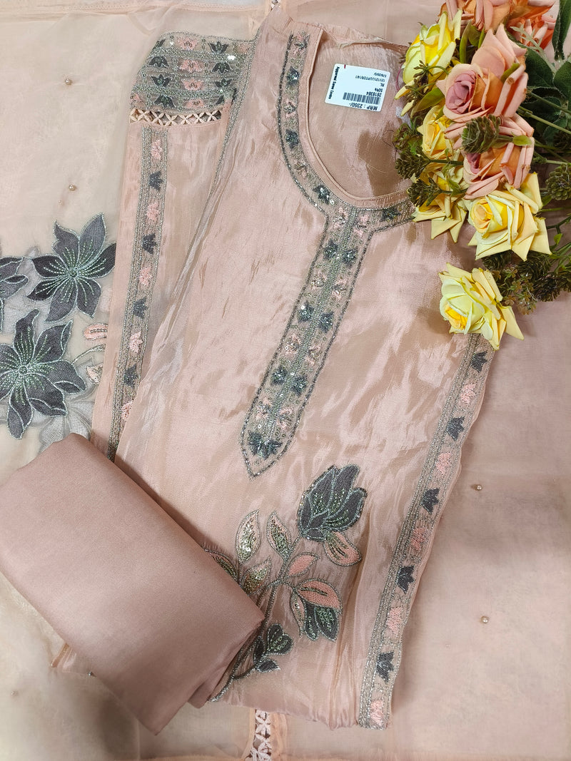 Elegant Dusty Peach Sequined Embroidered Saree