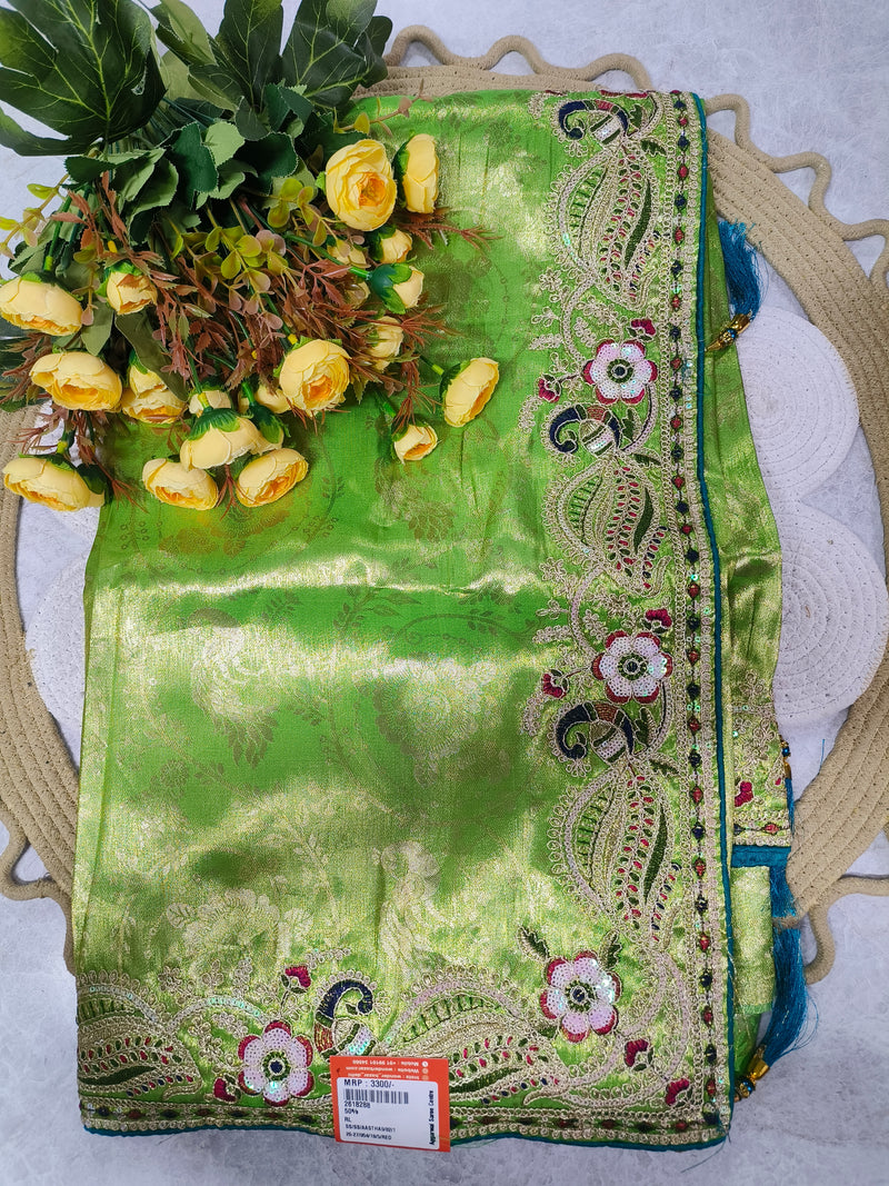 Regal Golden Beige Embroidered Floral Saree