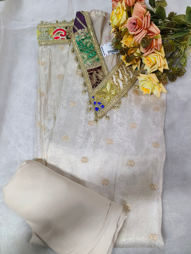 Sophisticated Off-White Embroidered Fancy Suit Set