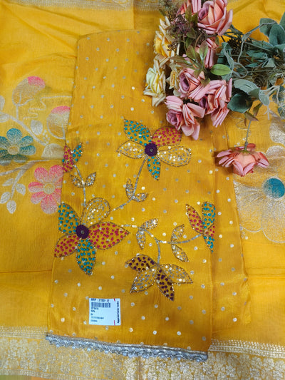Sun-Kissed Yellow Floral Embellished Unstitched Suit