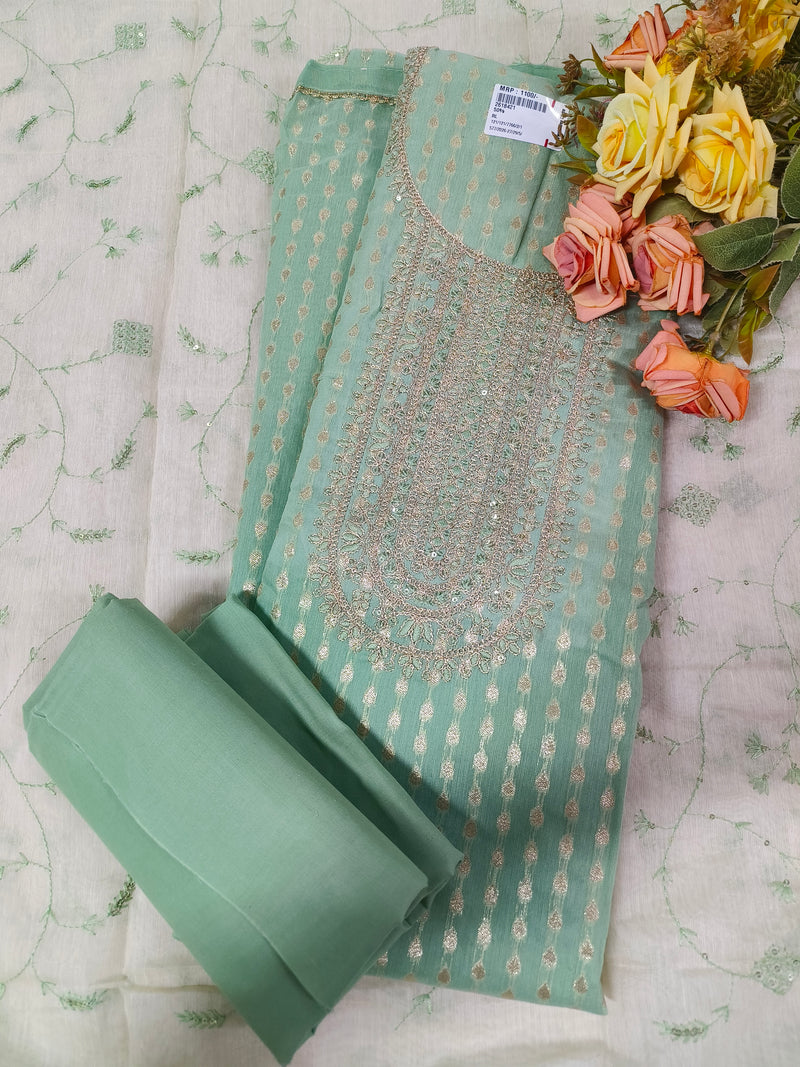 Graceful Sage Green Zari Work Fancy Suit Set