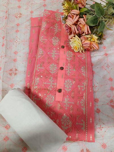 Elegant Peach Embroidered Floral Fancy Suit Set