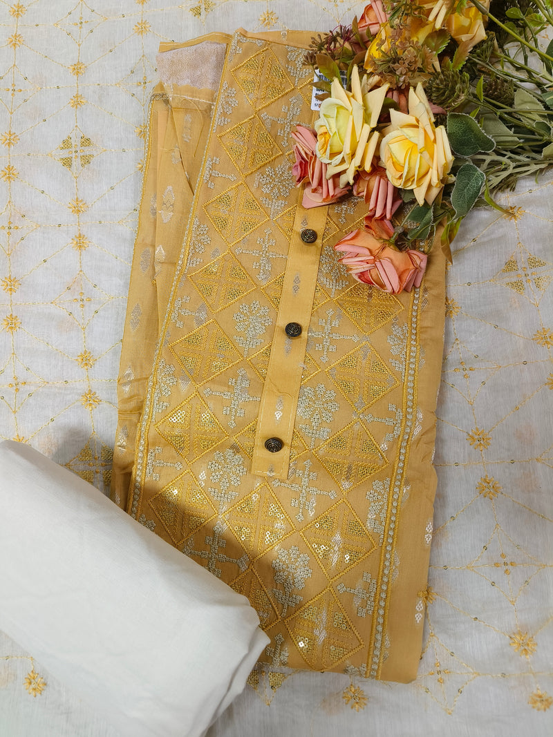 Elegant Peach Embroidered Floral Fancy Suit Set