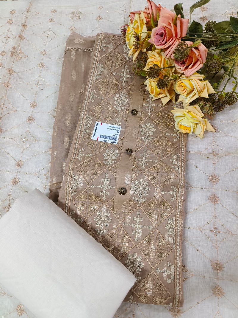 Elegant Peach Embroidered Floral Fancy Suit Set