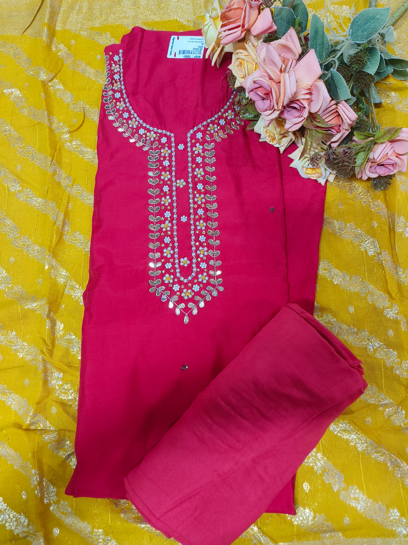 Vibrant Crimson Red Embroidered Designer Suit Set