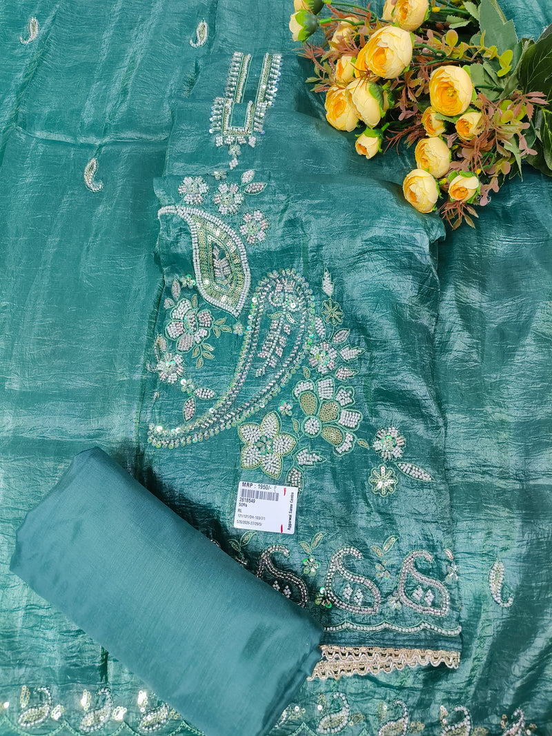 Elegant Teal Green Embroidered Suit Set with Premium Fabric