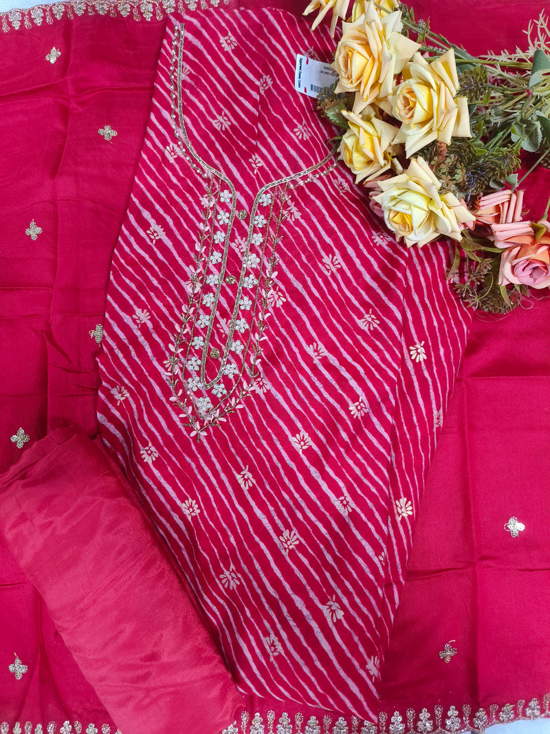 Elegant Fuchsia Striped Salwar Suit with Embellished Neckline
