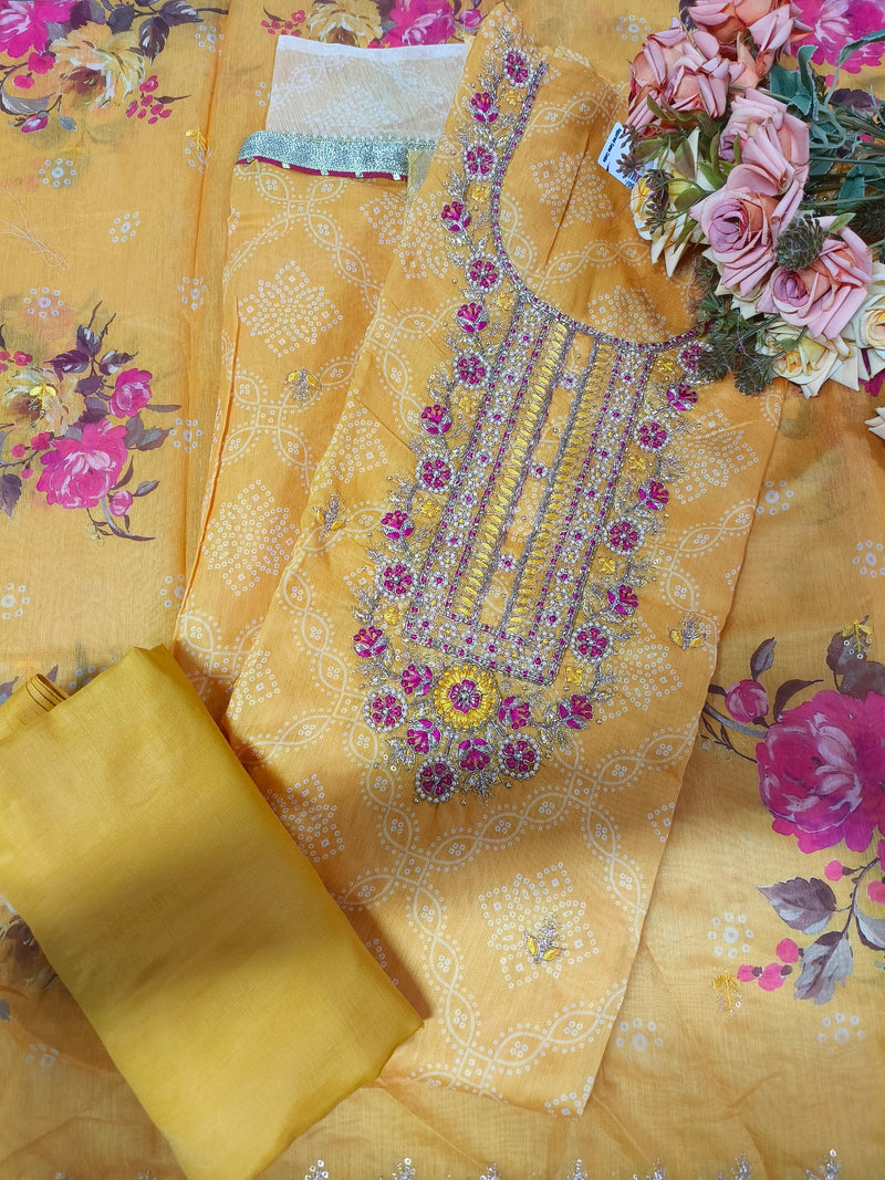 Vibrant Blue Bandhani Print Embroidered Suit