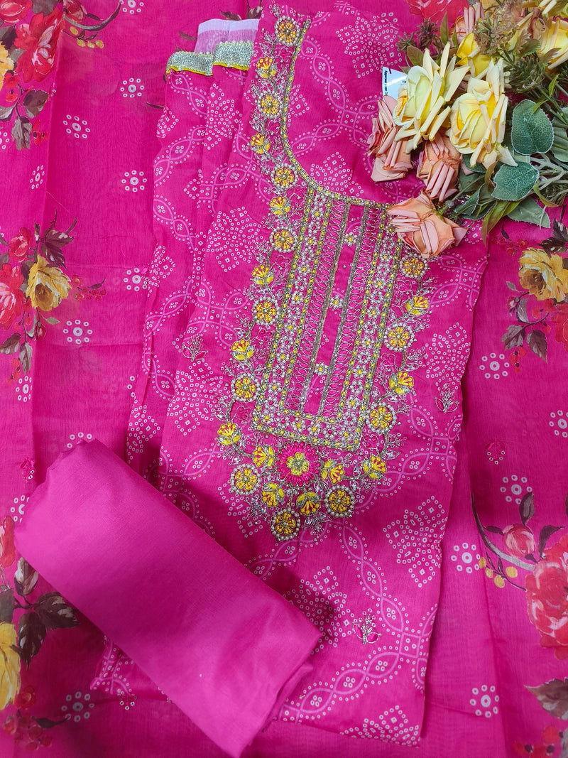 Vibrant Blue Bandhani Print Embroidered Suit