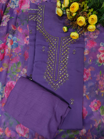 Vibrant Purple Floral Print Ethnic Suit with Fine Detailing
