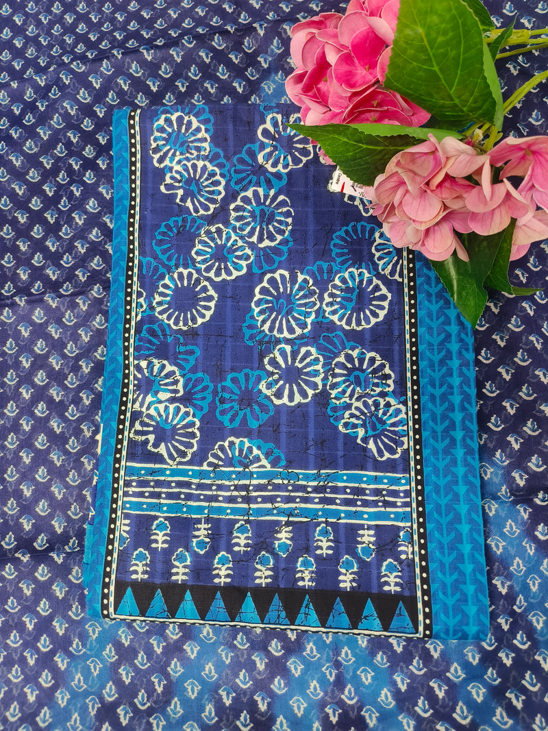 Chic Blue Batik Print Floral Salwar Suit Set