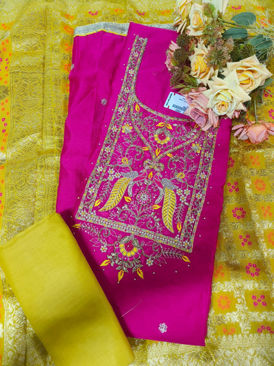 Regal Hot Pink Silk Blend Peacock Embroidered Suit Set