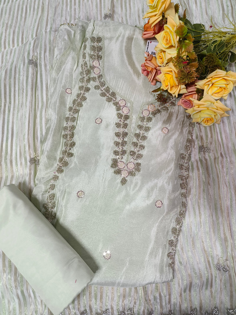 Elegant Mint Green Designer Suit with Shimmering Sequin Embroidery