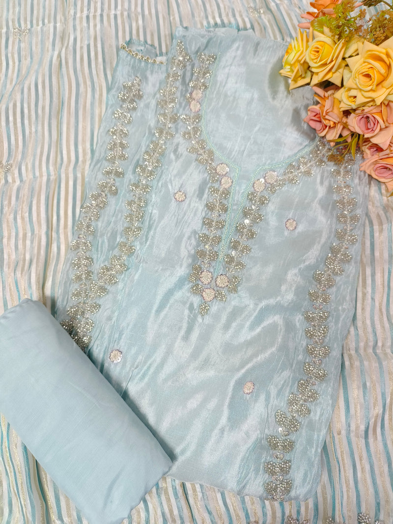 Elegant Mint Green Designer Suit with Shimmering Sequin Embroidery