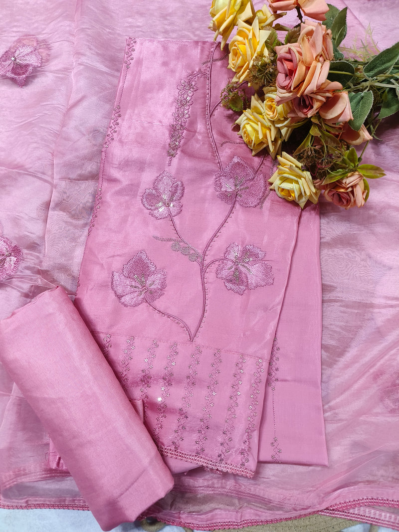 Pristine Off-White Silk Blend Suit with Shimmering Silver Floral Embroidery