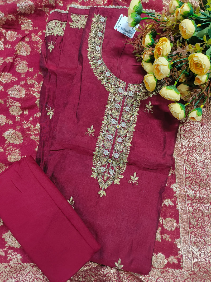 Elegant Deep Teal Embroidered Unstitched Suit Set