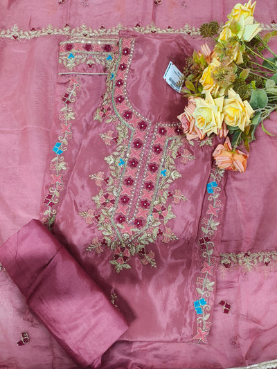 Sophisticated Rose Pink Chiffon Embroidered Suit