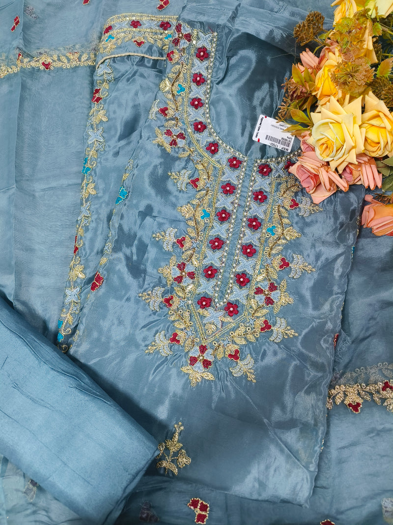 Sophisticated Rose Pink Chiffon Embroidered Suit