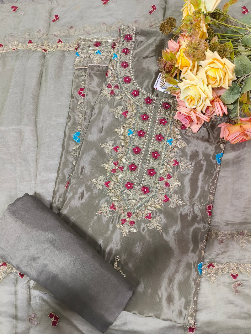 Sophisticated Rose Pink Chiffon Embroidered Suit