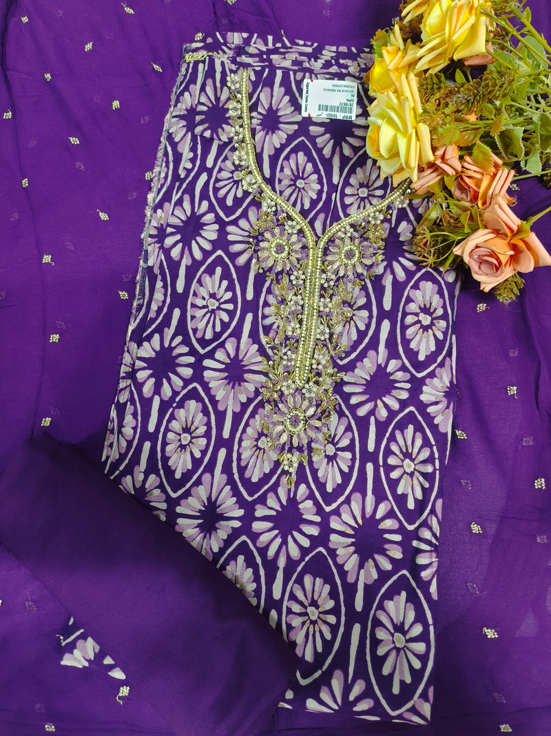 Regal Maroon Floral Print Suit with Intricate Golden Embellishments