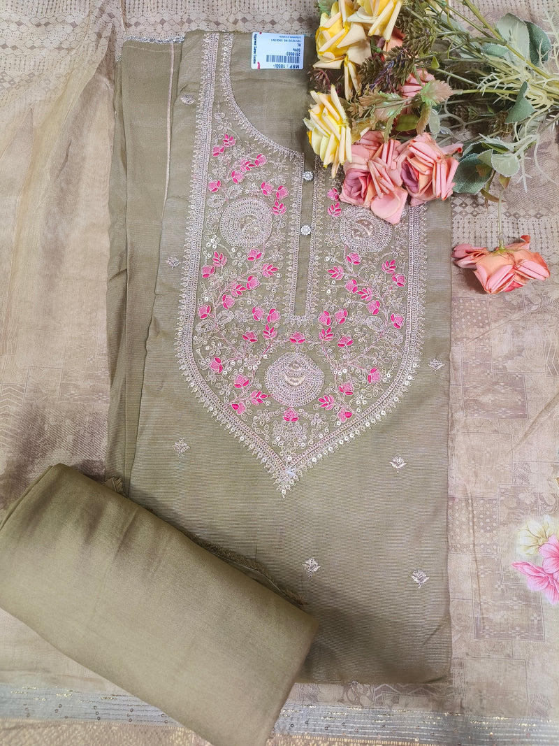 Sophisticated Olive Green Embroidered Straight Suit