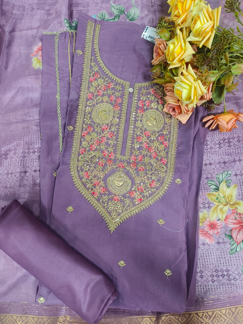 Sophisticated Olive Green Embroidered Straight Suit