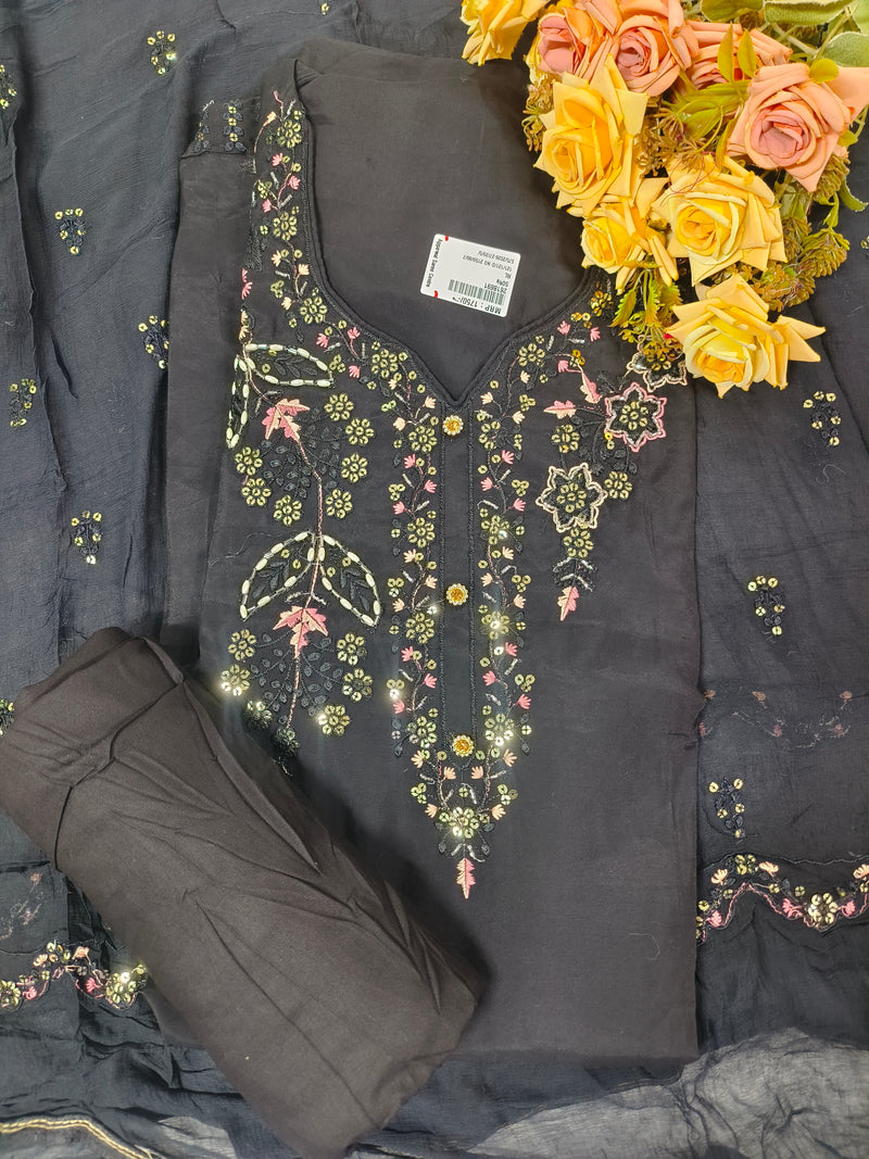 Graceful Off-White Floral Embroidered Georgette Suit Set