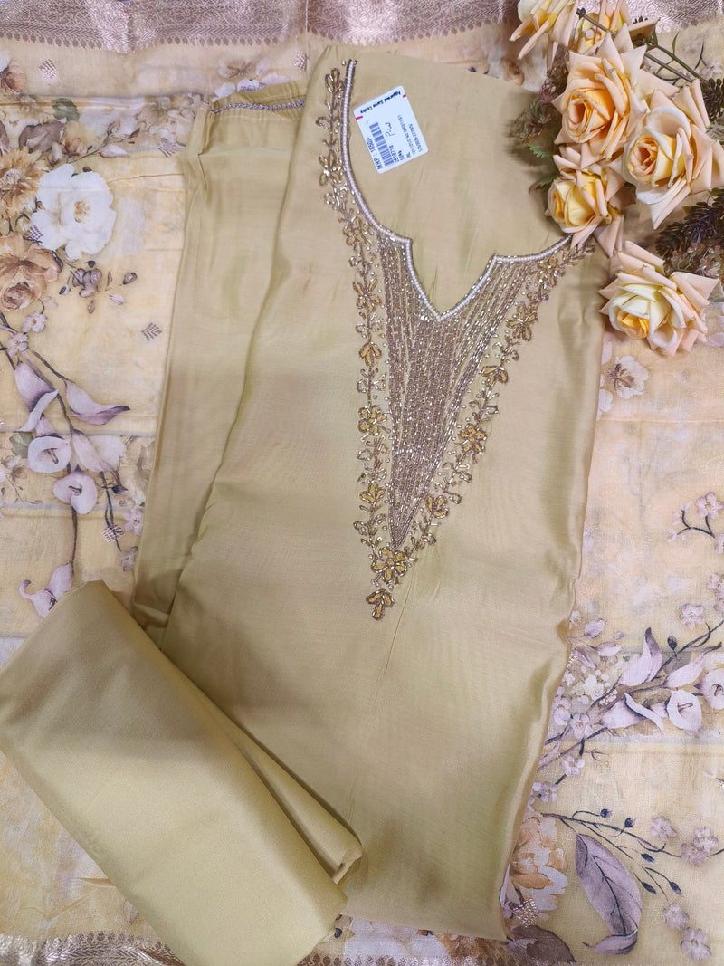 Chic Sea Green Silk Suit with Exquisite Stone Embellishments