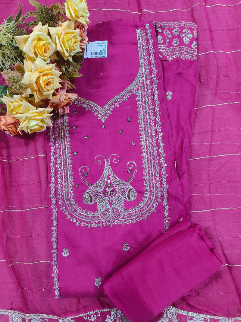 Vibrant Mustard Yellow Zari Work Suit with Peacock Embroidery