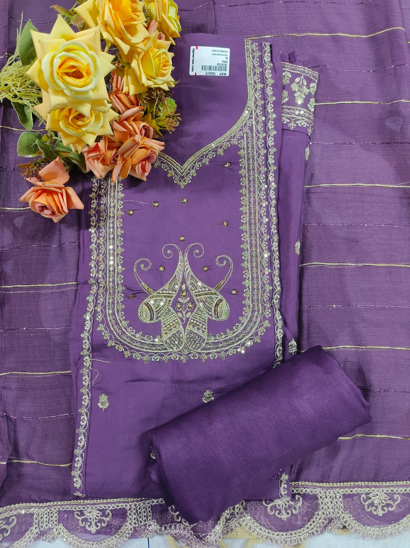 Vibrant Mustard Yellow Zari Work Suit with Peacock Embroidery