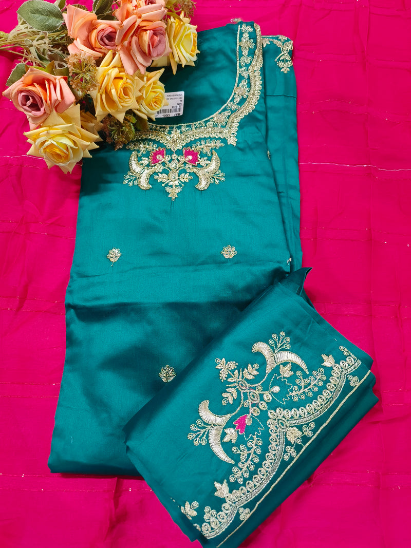 Majestic Emerald Green Silk Suit with Gold Peacock Motifs