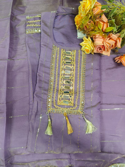 Regal Purple Suit with Intricate Mirror Work Neckline