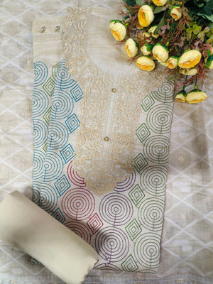 Artistic Beige Geometric Embroidered Suit Set