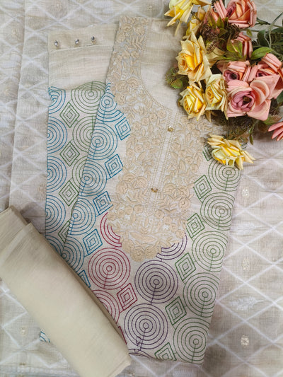 Cream and Multicolor Embroidered Suit Set