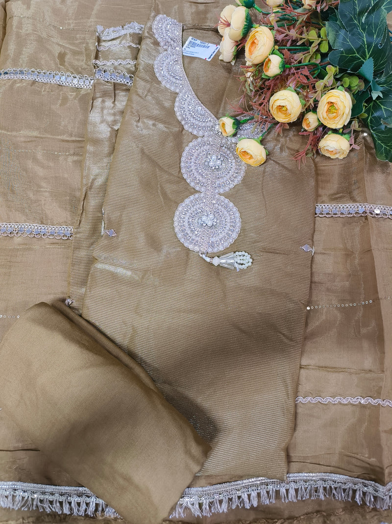 Exquisite Olive Green Mirror-Work Party Wear Suit
