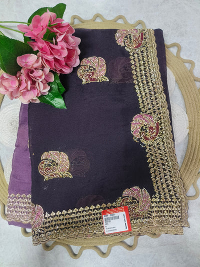 Royal Purple Designer Saree with Heavy Zari Border