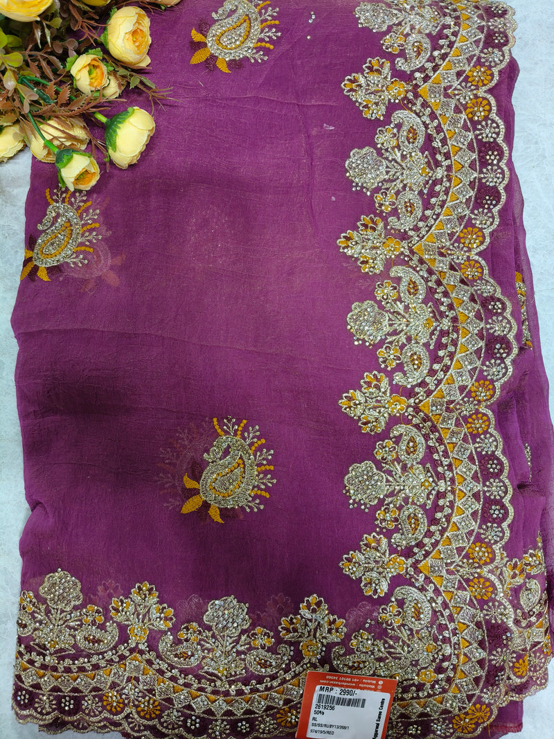 Elegant Royal Purple Embellished Designer Saree