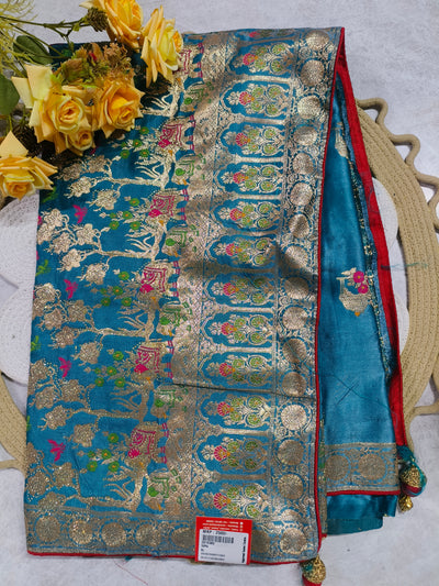 Turquoise Banarasi-Style Festive Saree