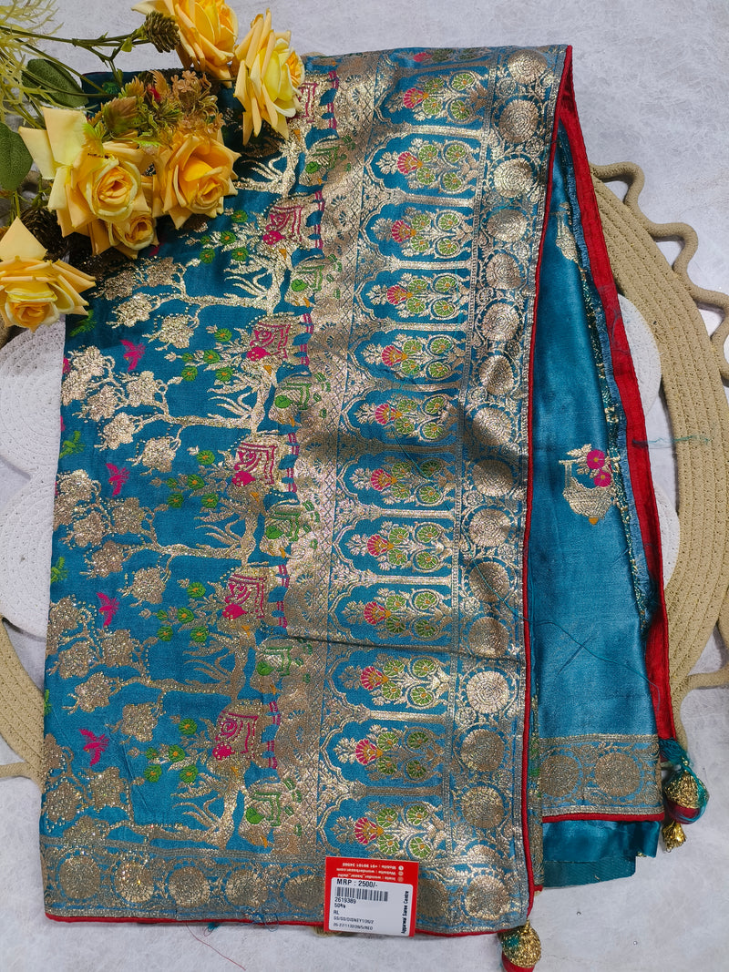 Turquoise Banarasi-Style Festive Saree