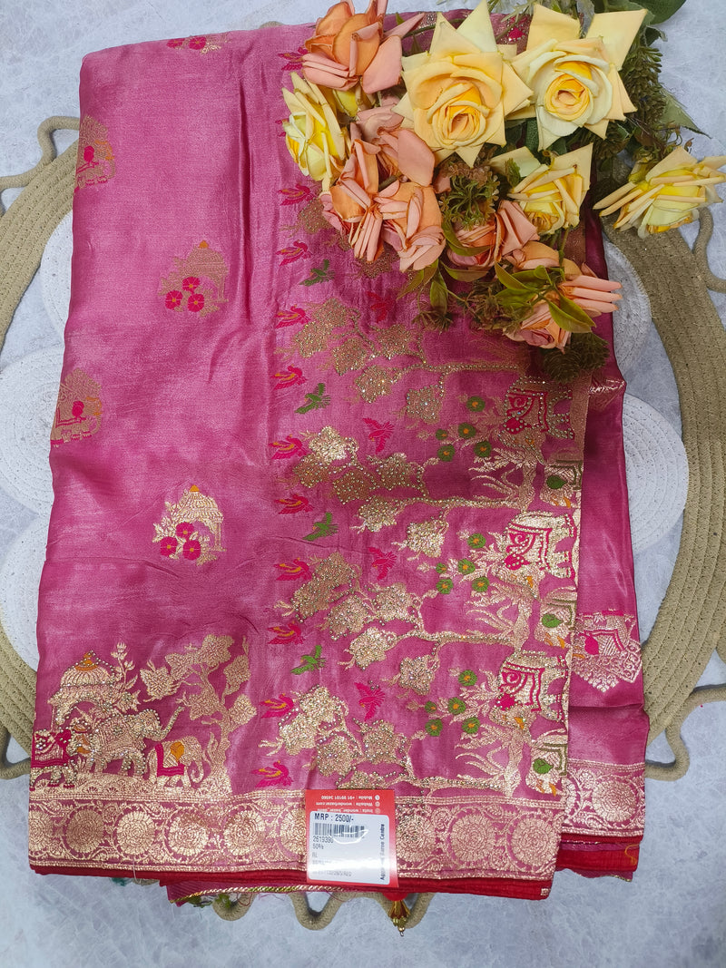 Elegant Pink Royal Banarasi Silk Saree with Zari Motifs