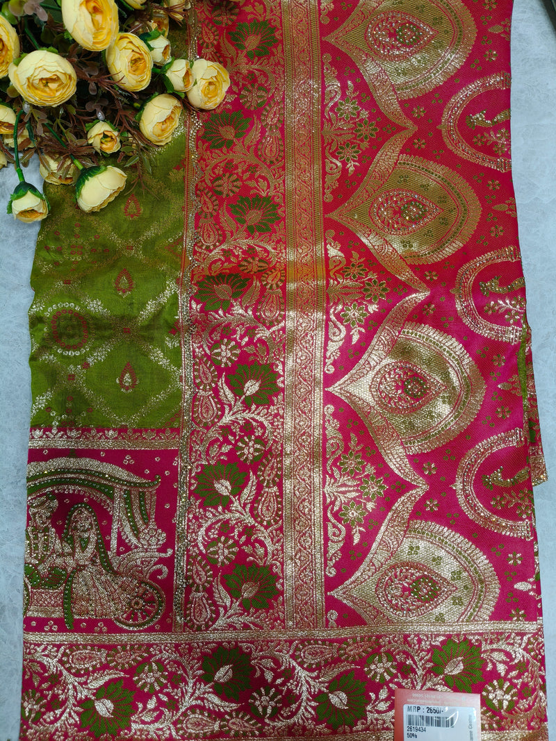 Royal Contrast Red and Teal Heritage Silk Saree