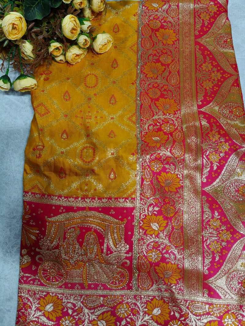 Royal Contrast Red and Teal Heritage Silk Saree