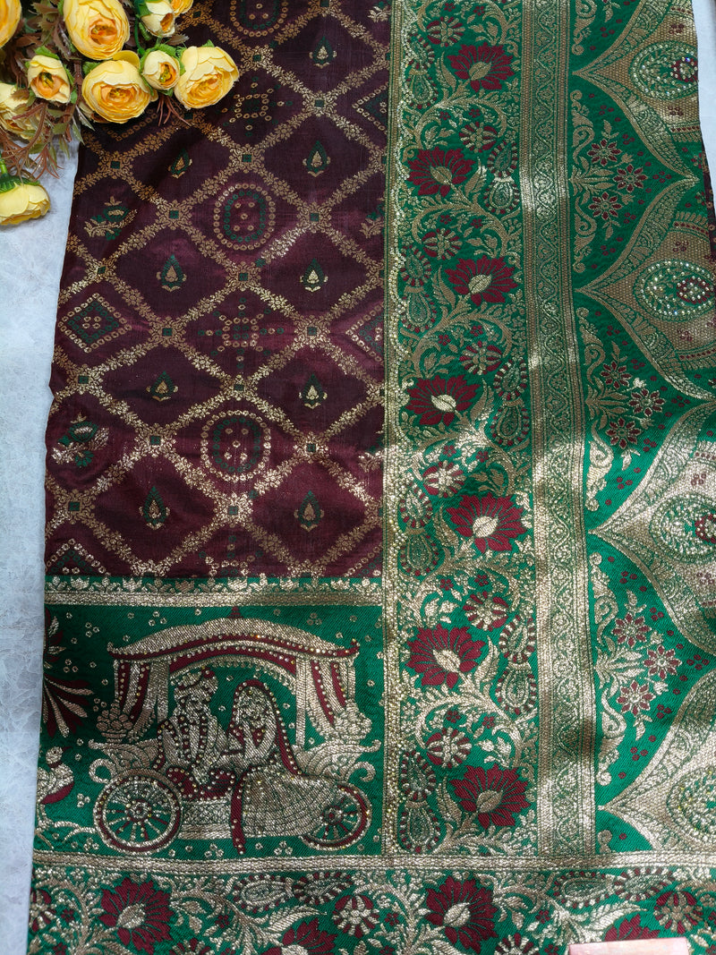 Royal Contrast Red and Teal Heritage Silk Saree