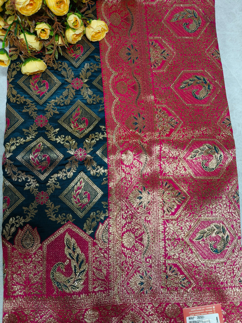 Elegant Black and Pink Zari-Embroidered Festive Saree