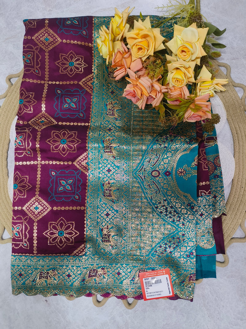 Stunning Cream and Pink Bandhani Banarasi Silk Saree