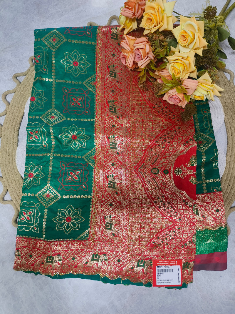 Stunning Cream and Pink Bandhani Banarasi Silk Saree