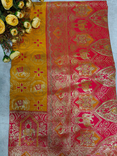 Classic Mustard and Pink Elephant Motif Zari Saree