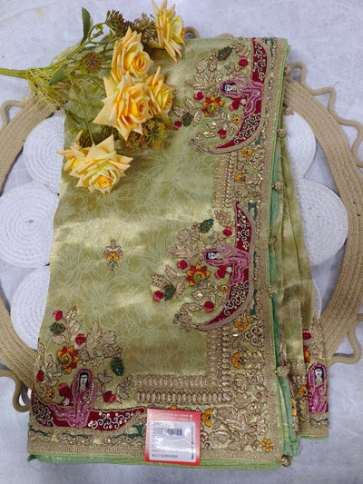 Traditional Sage Green Embellished Silk Saree