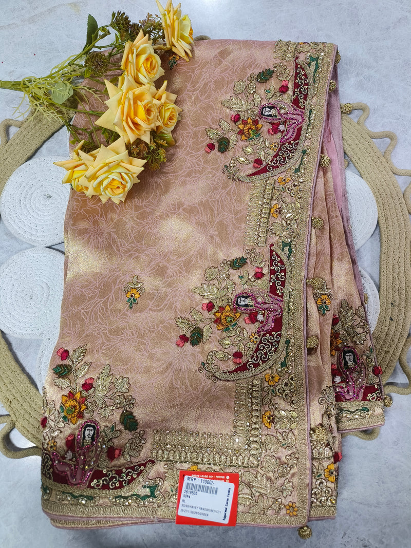 Traditional Sage Green Embellished Silk Saree