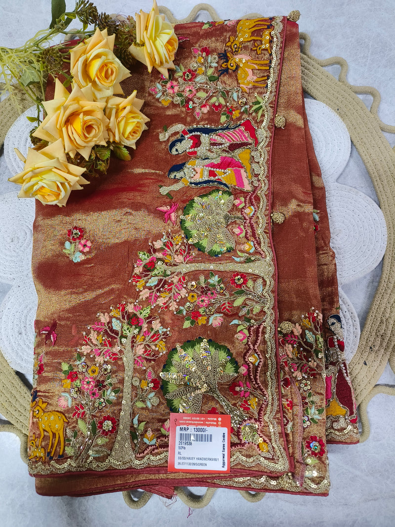 Charming Rose Pink Hand-Embellished Festive Saree